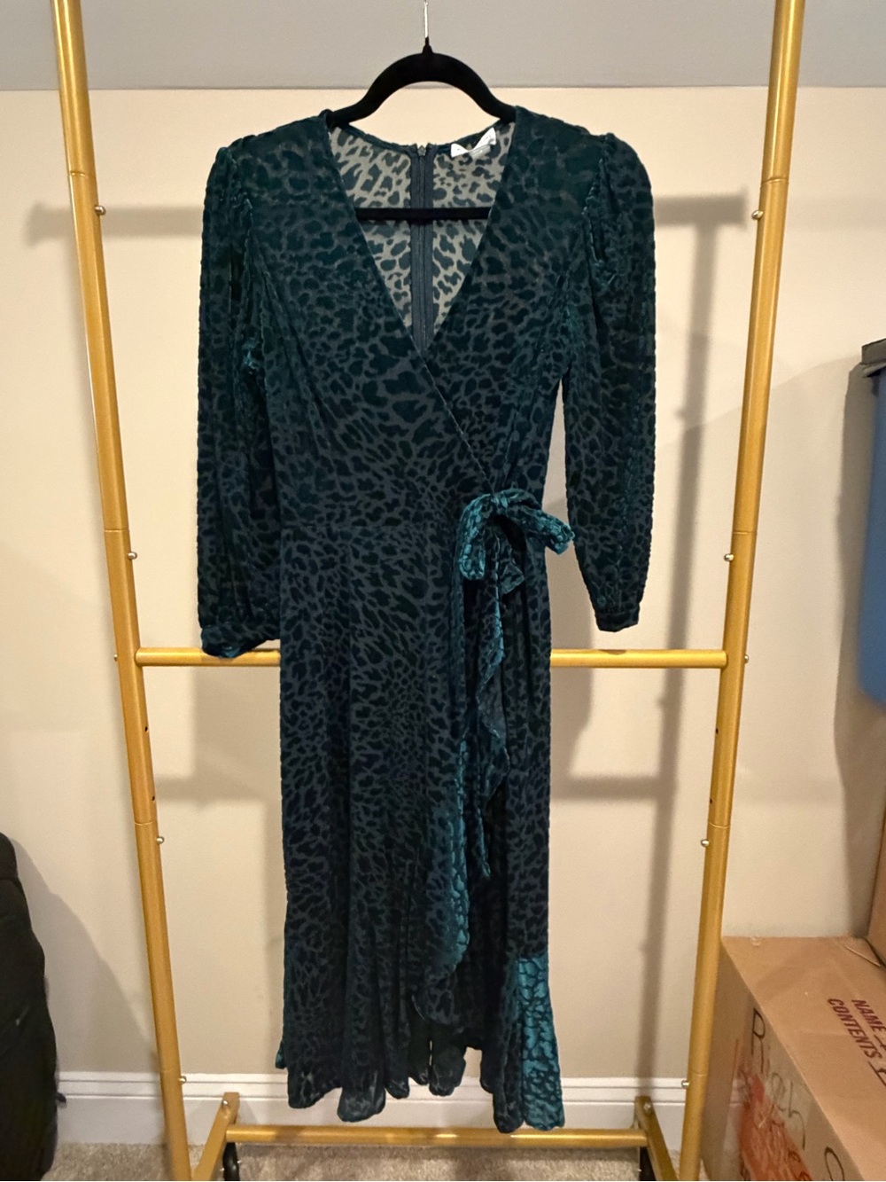 Calvin Klein Deep Teal Velvet Wrap Midi Dress